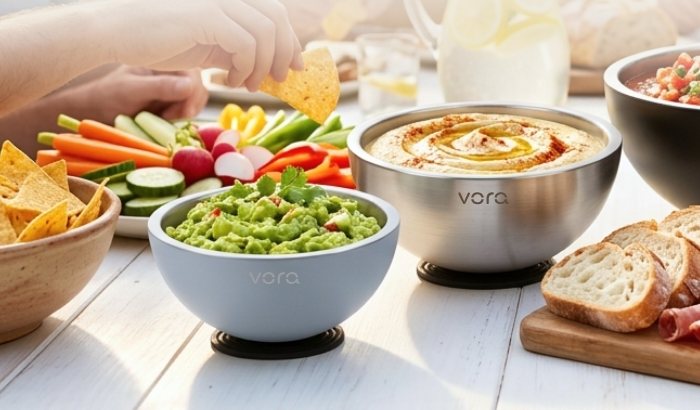 Vora bowls at a gathering with dips and snacks